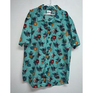 Disney Lilo & Stitch Hawaiian Button Up Shirt Boys Size 14 16 Short Sleeve Blue